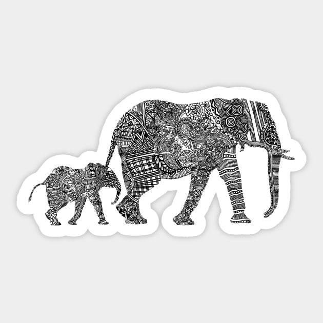 B & W Zentangle Elephants Sticker by Twkirky